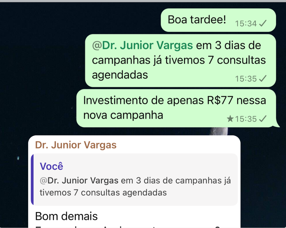 Print de resultado no WhatsApp